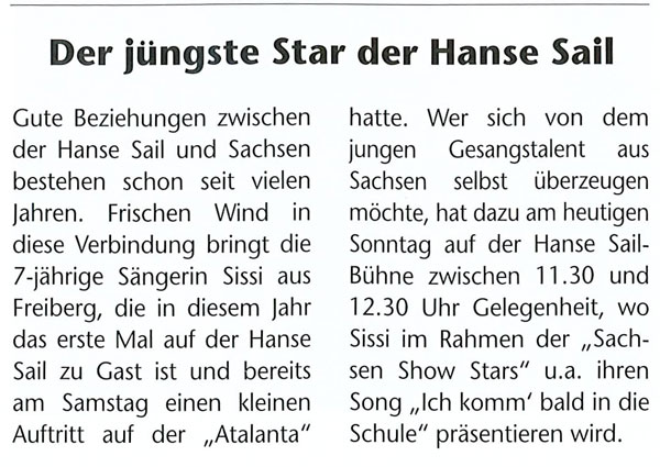  Artikel "Rostocker Sail am Sonntag" vom 14. August 2011 